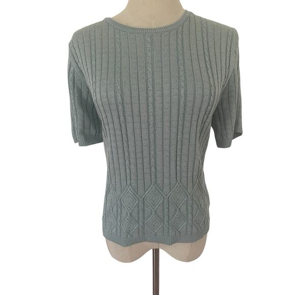 Vtg Alfred Dinner Knit Top Sz L Short Sleeve Sweater Coastal Grandma Cottagecore - Picture 1 of 6